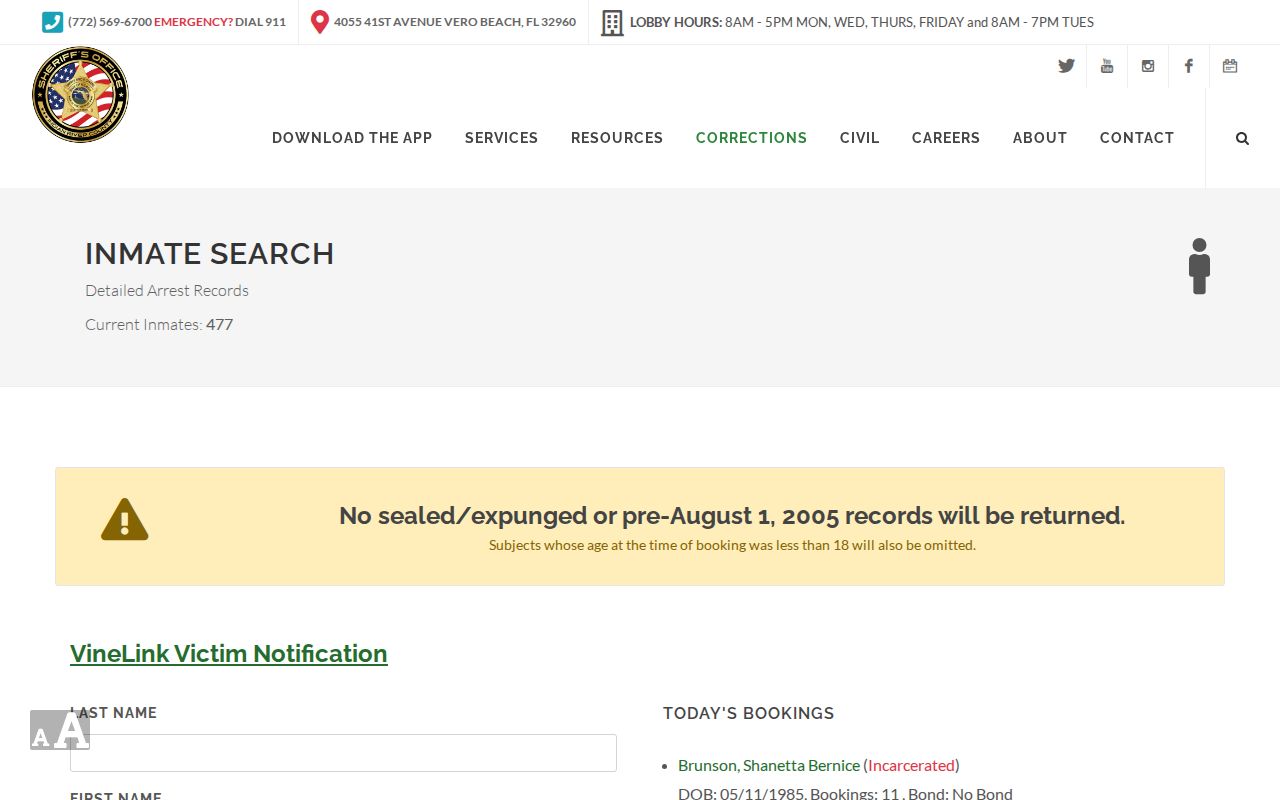 Indian River County released inmate search with Release Date field