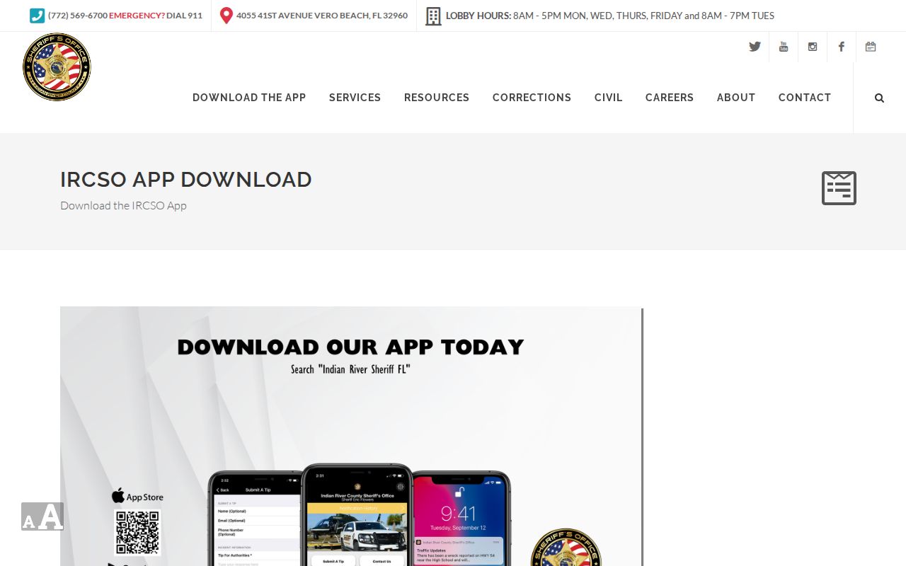 Official Indian River Sheriff app page for checking photo features