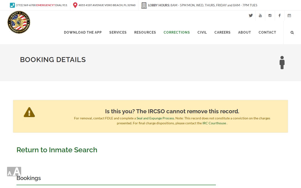 Indian River County released inmate record with Release Info fields
