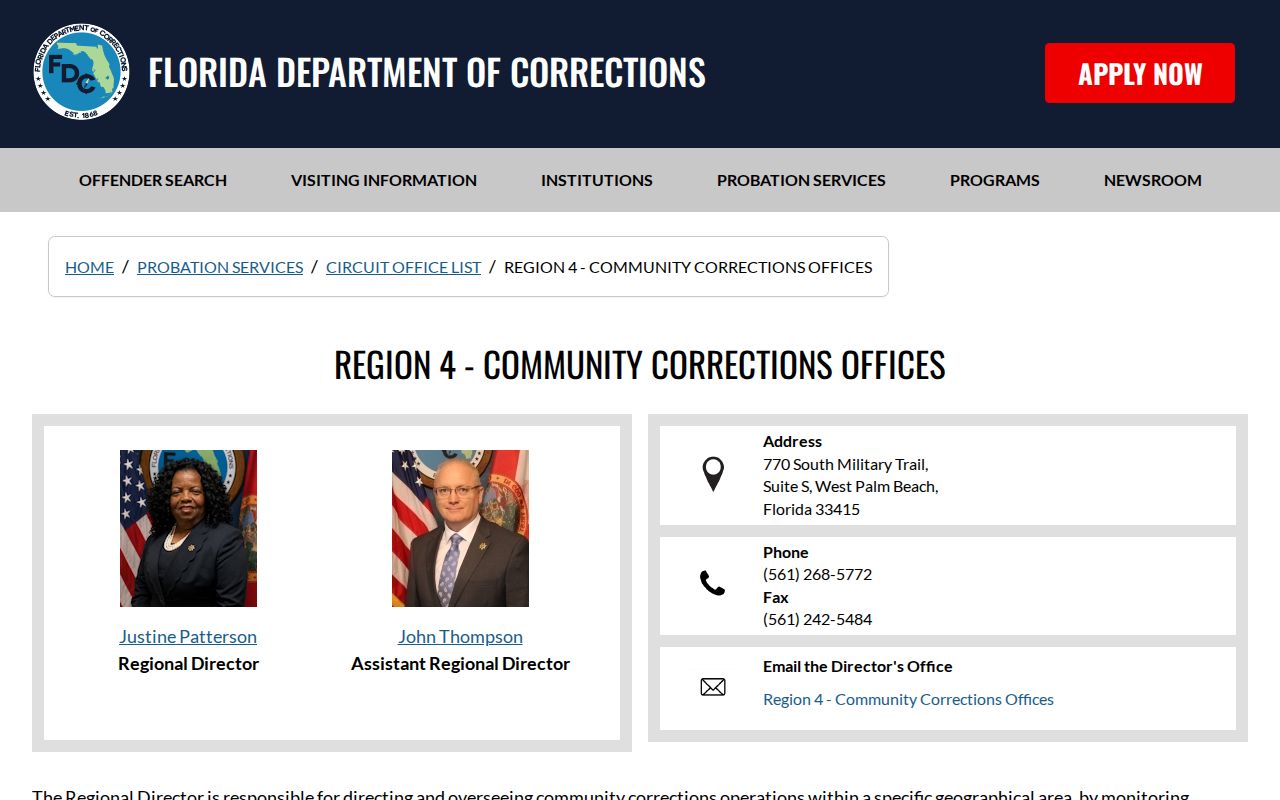 FDC directory for the Indian River County probation and parole office