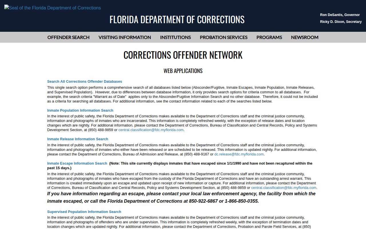 Florida supervision and release searches for Indian River County parole and probation