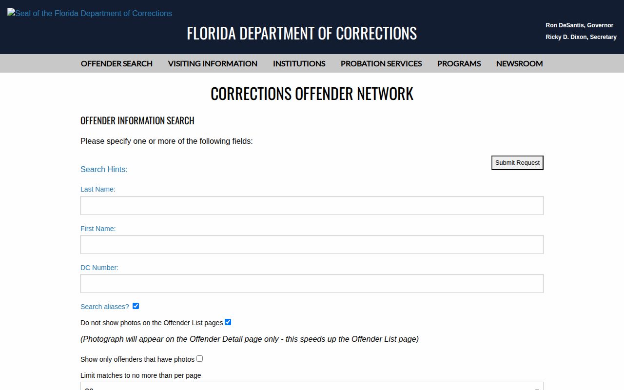Florida corrections photo search for Indian River County released inmates
