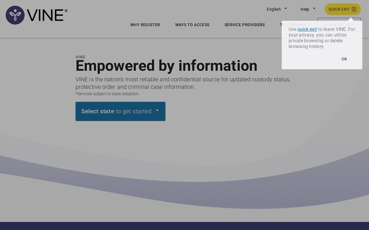 Indian River County VINELink inmate search and release notification screen